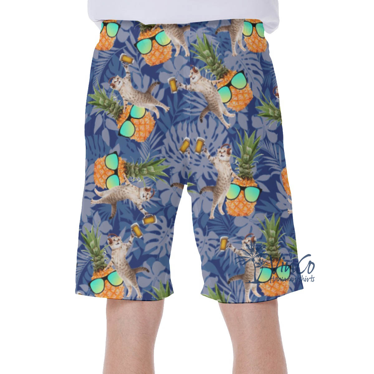 DJ Cat Pineapple Blue Hawaiian Swim Trunks For Men