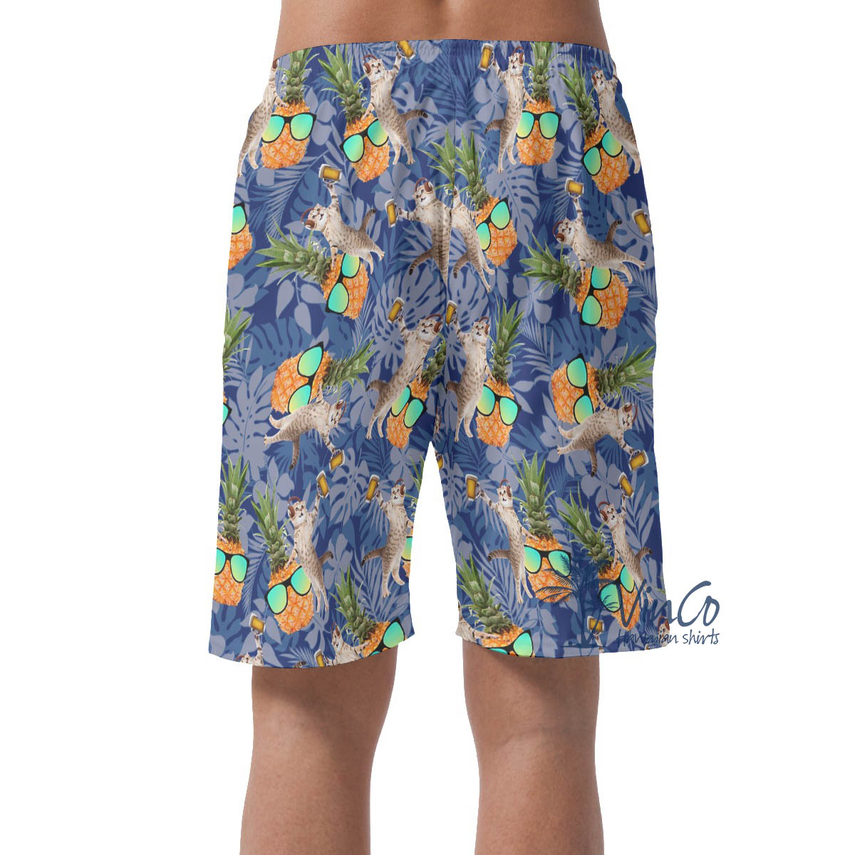 Funny DJ Cat Pineapple Hawaiian Beach Shorts For Men
