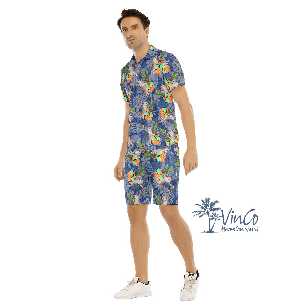 Funny DJ Cat Pineapple Hawaiian Shirt And Shorts For Men