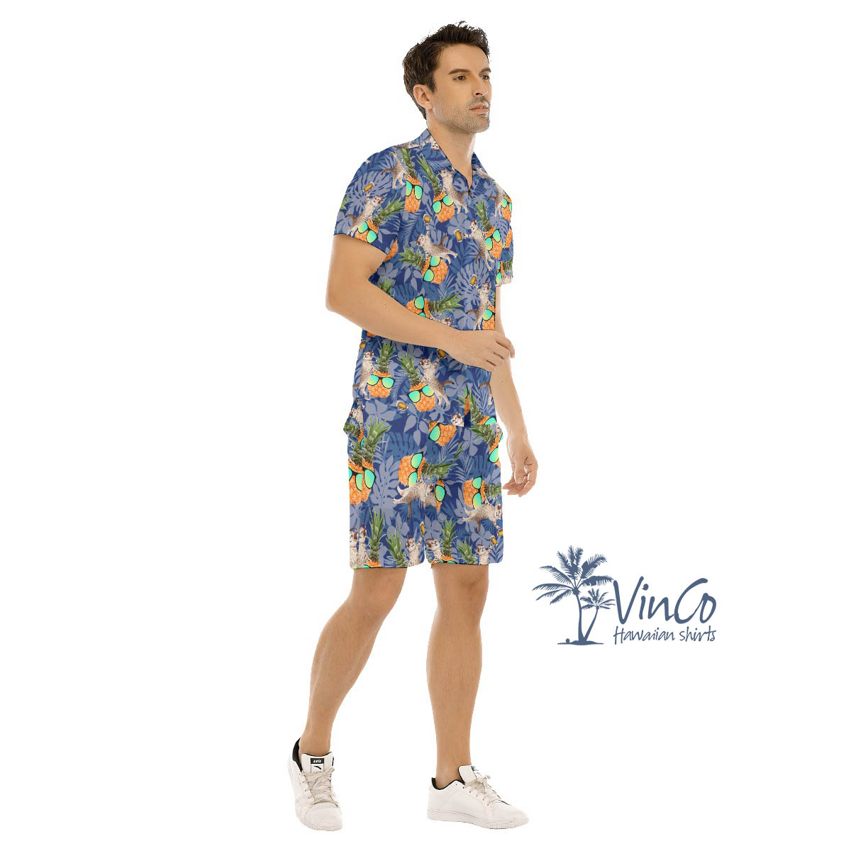 Funny DJ Cat Pineapple Hawaiian Shirt And Shorts For Men