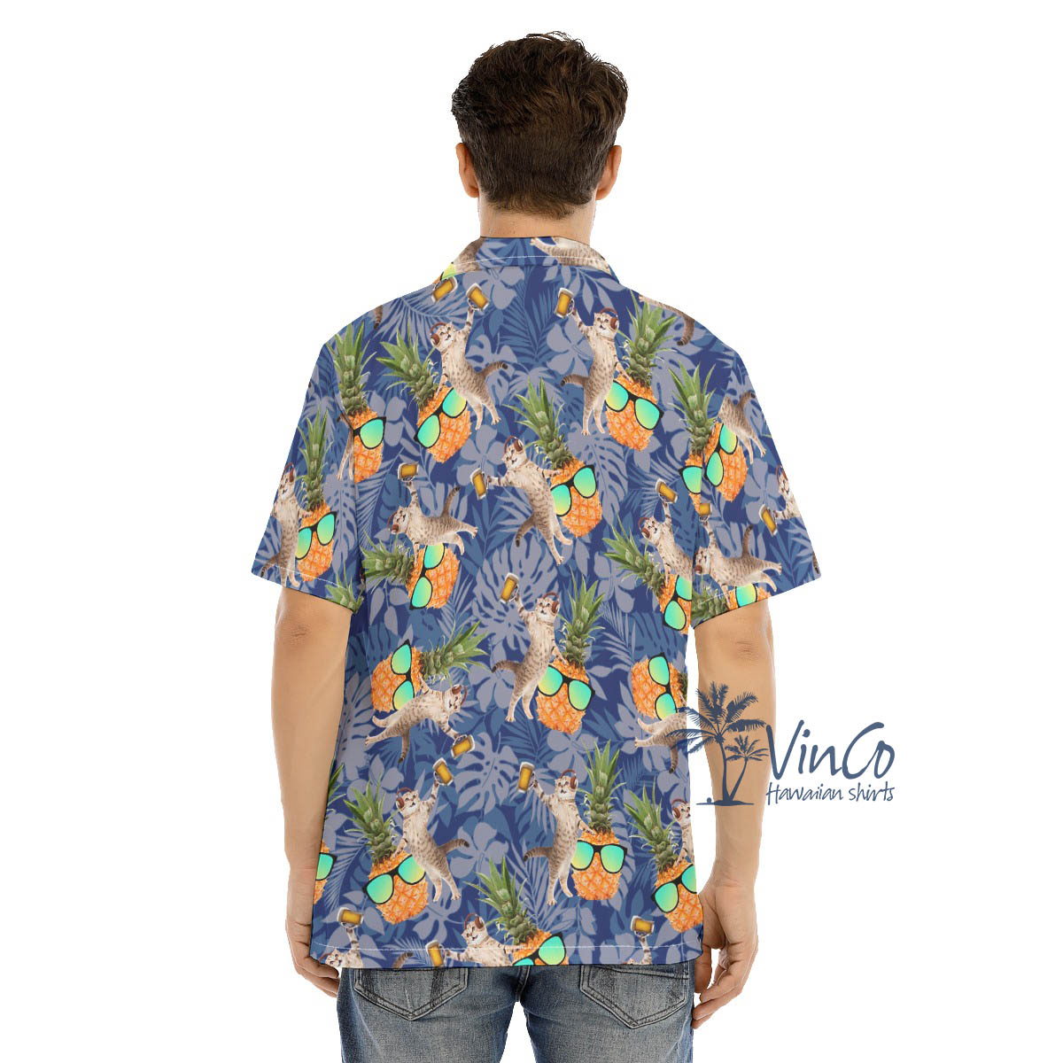 Funny DJ Cat Beer Pineapple Blue Hawaiian Shirt