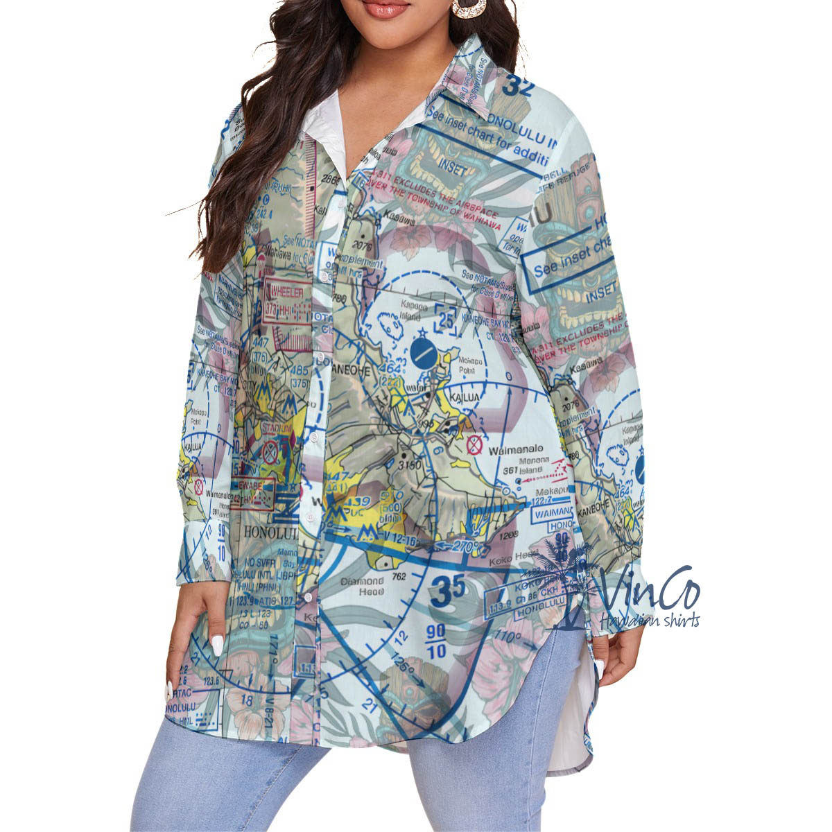Island Map Hawaiian Plus Size Shirt For Women