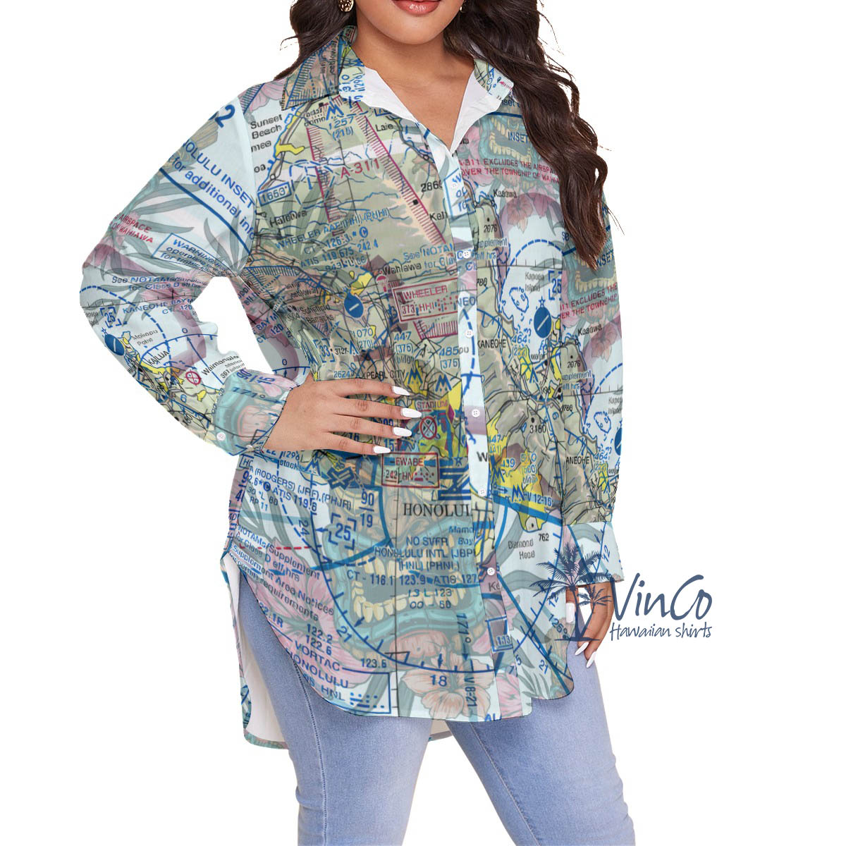 Island Map Hawaiian Plus Size Shirt For Women