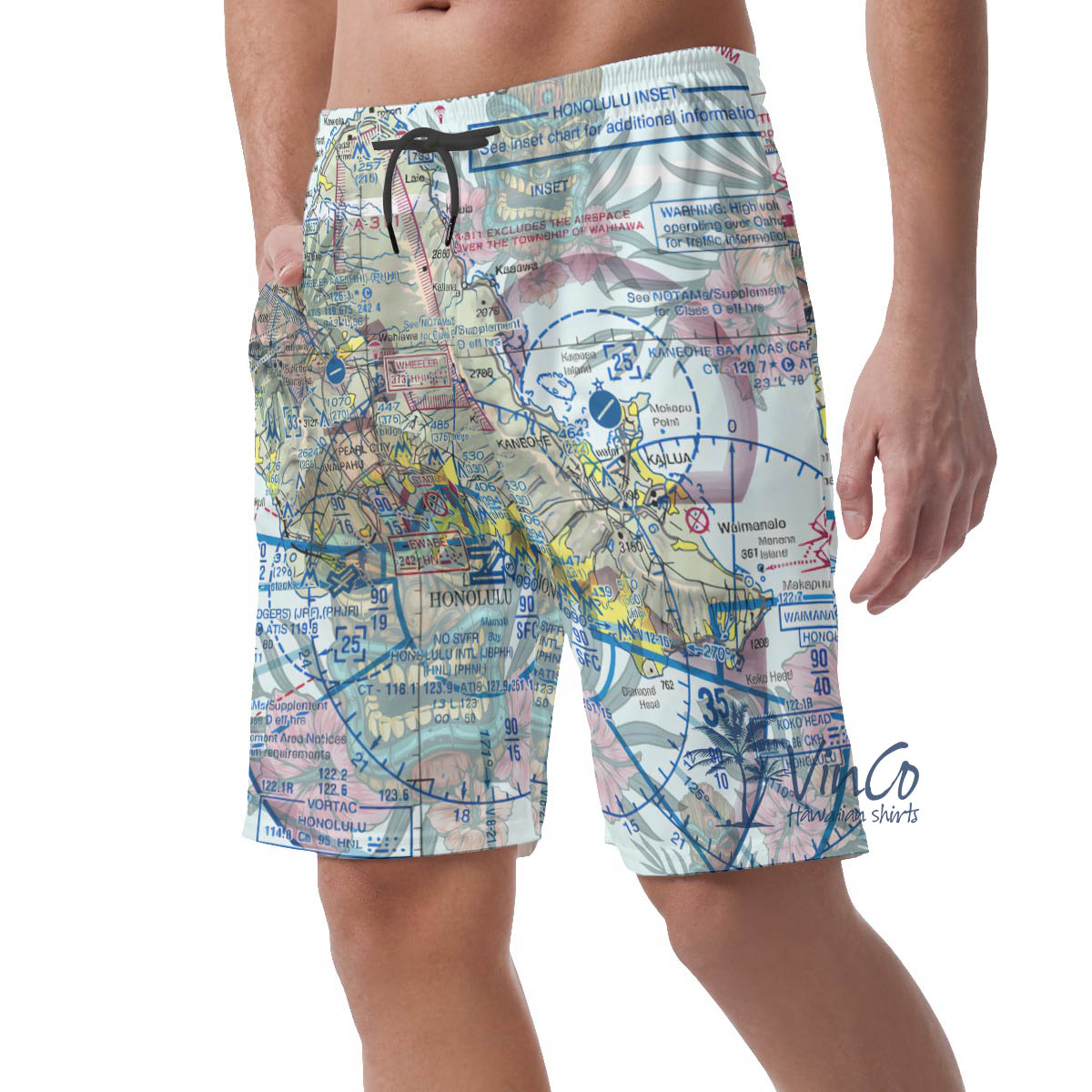 Island Map Hawaiian Beach Shorts For Men