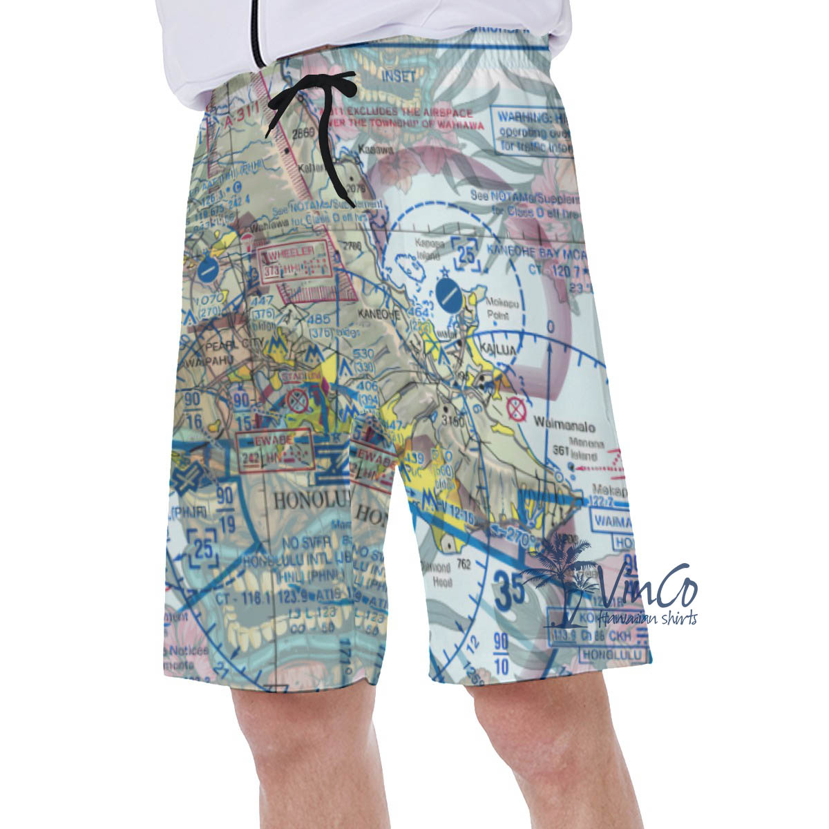Island Map Tiki Hawaiian Swim Trunks For Men