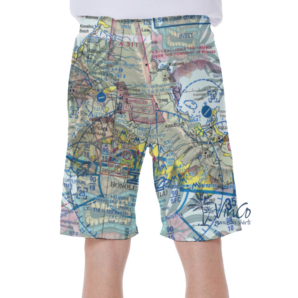 Island Map Tiki Hawaiian Swim Trunks For Men