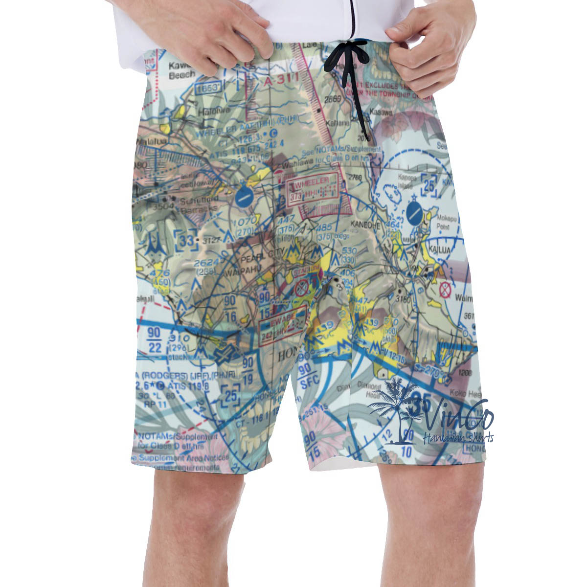 Island Map Tiki Hawaiian Swim Trunks For Men