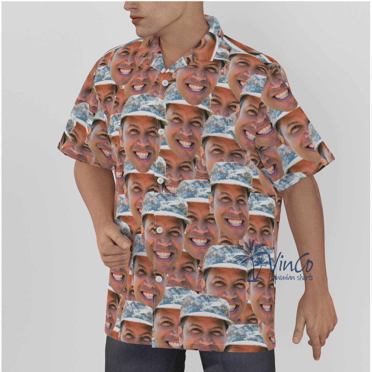 Custom Face Photo Military Hawaiian Shirt For Men