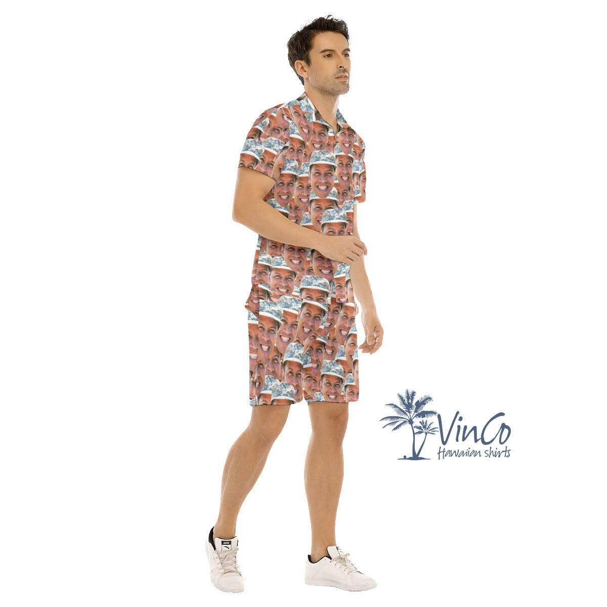 Custom Face Photo Military Hawaiian Shirt Set For Men