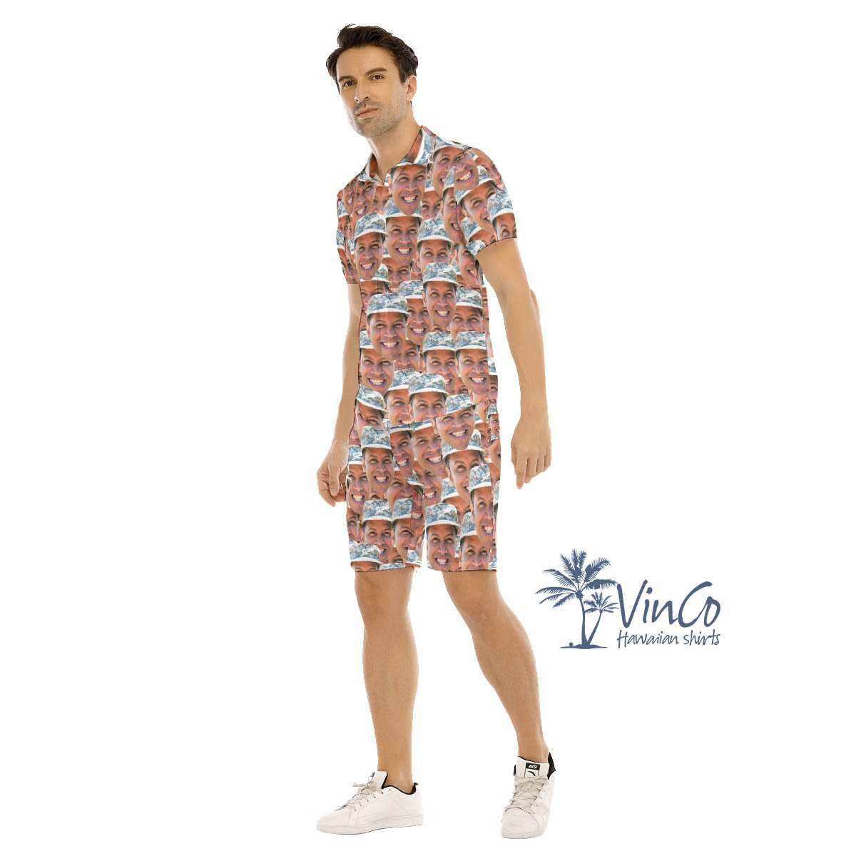 Custom Face Photo Military Hawaiian Shirt Set For Men