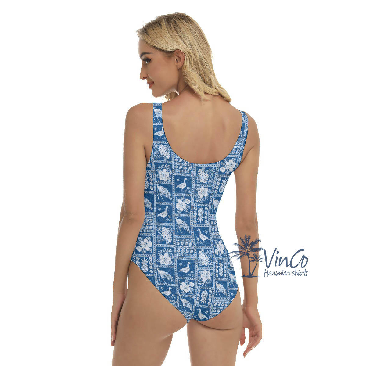 American Flag Nene Vintage Blue Hawaiian Swimsuit For Women