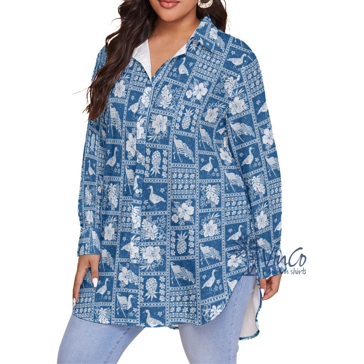 American Flag Nene Vintage Plus Size Blue Hawaiian Shirt For Women