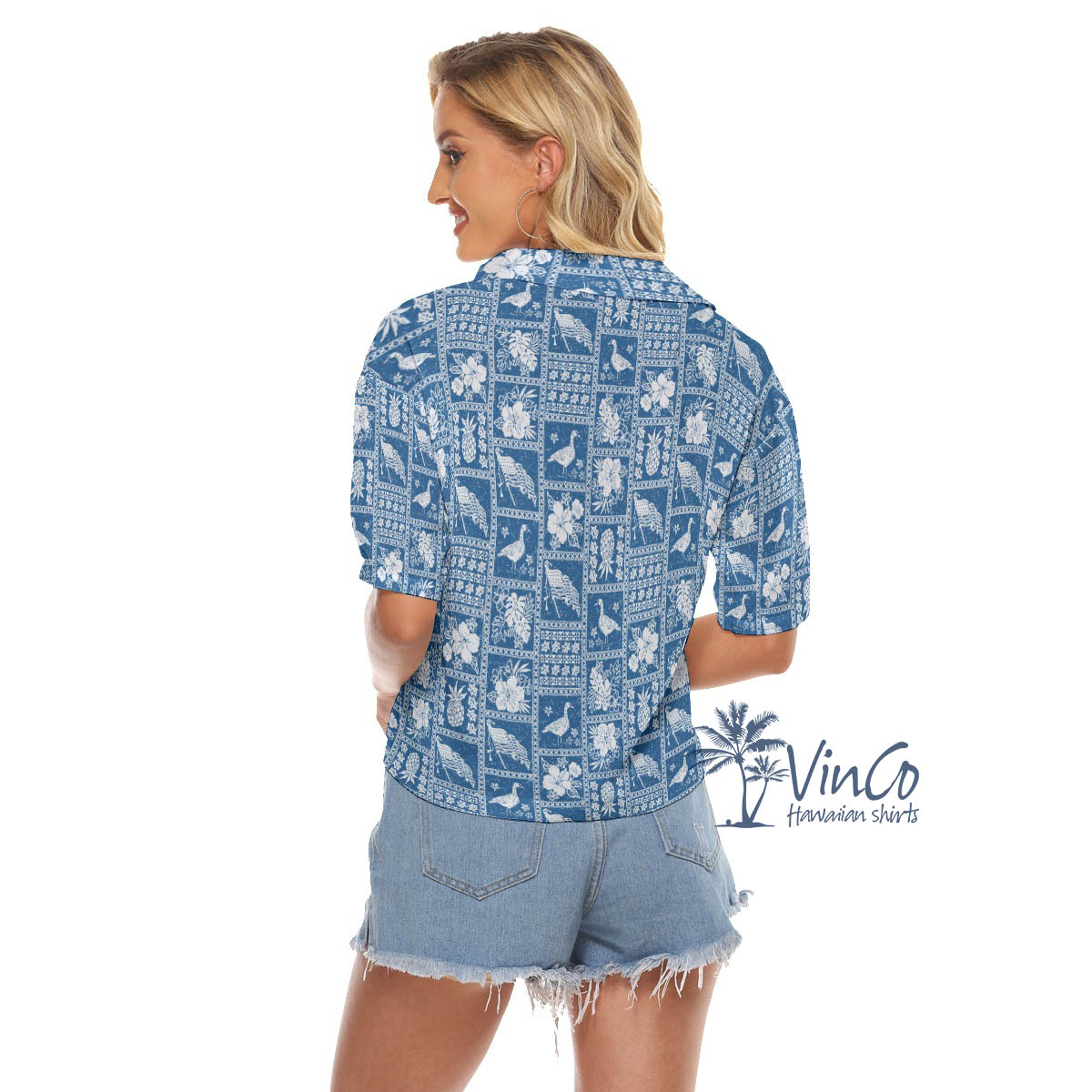 Vintage Nene American Flag Hawaiian Cropped Shirt For Women