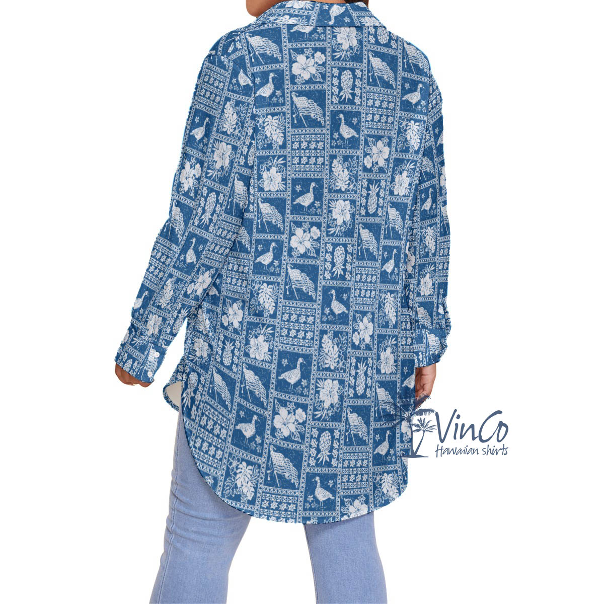 American Flag Nene Vintage Plus Size Blue Hawaiian Shirt For Women