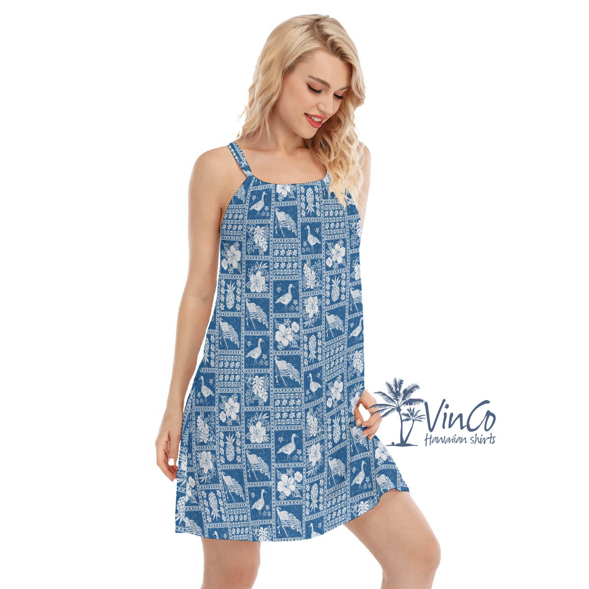 Hawaiian Goose American Flag Blue Luau Dress