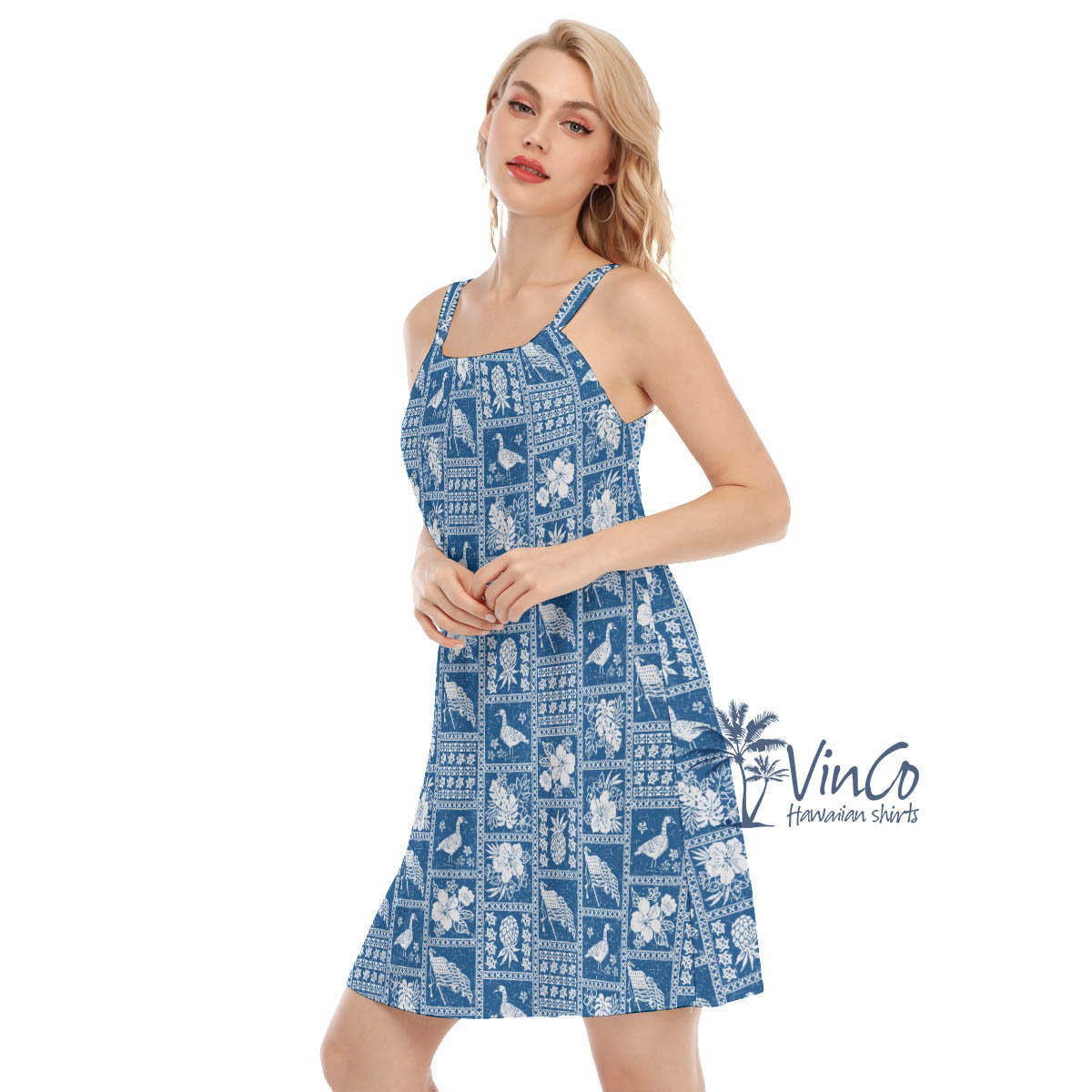 Hawaiian Goose American Flag Blue Luau Dress