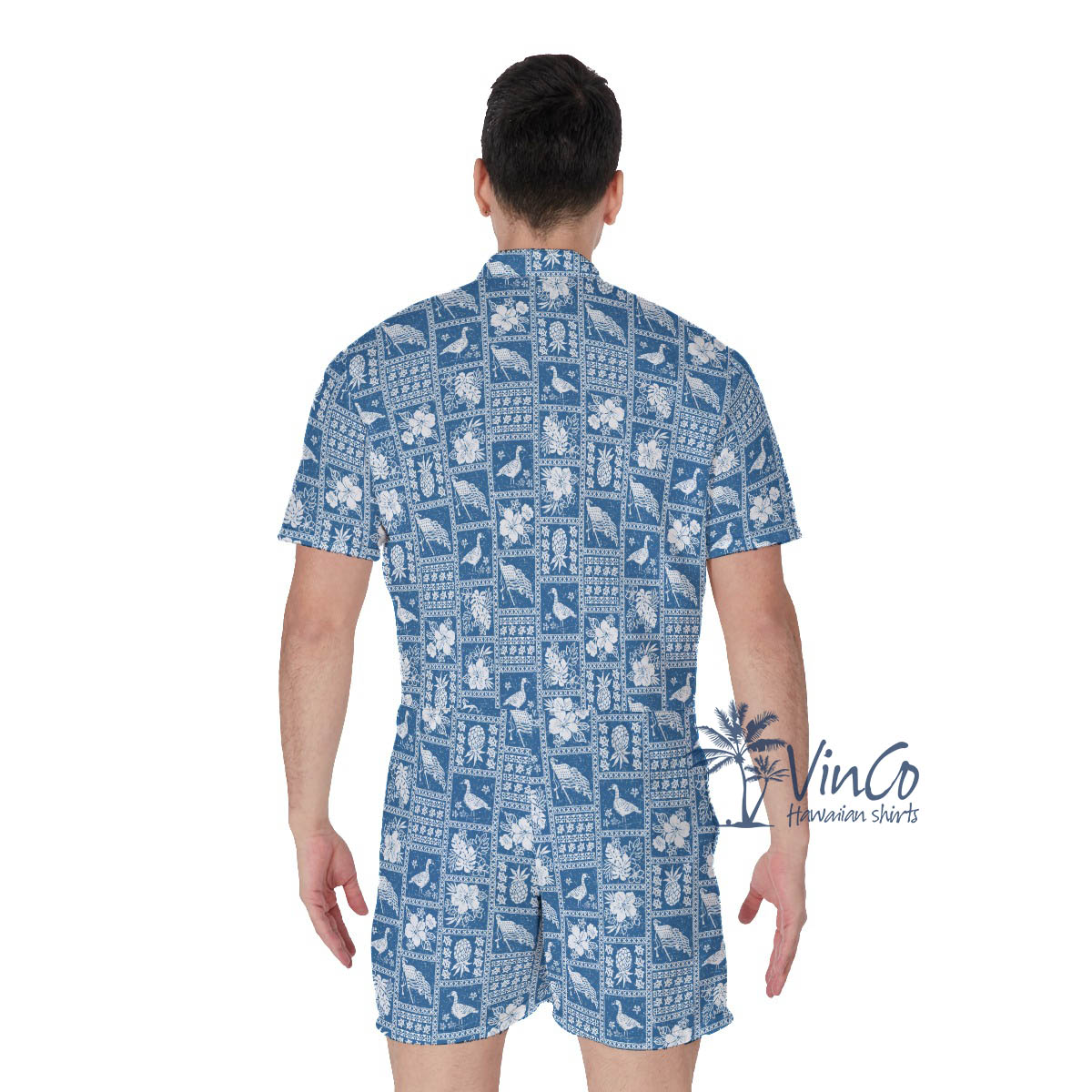 American Flag Blue Vintage Hawaiian Romper For Men
