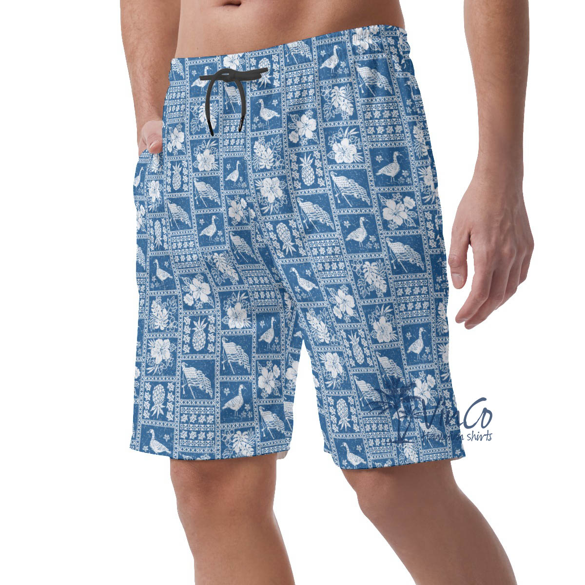 American Flag Nene Blue Hawaiian Beach Shorts For Men