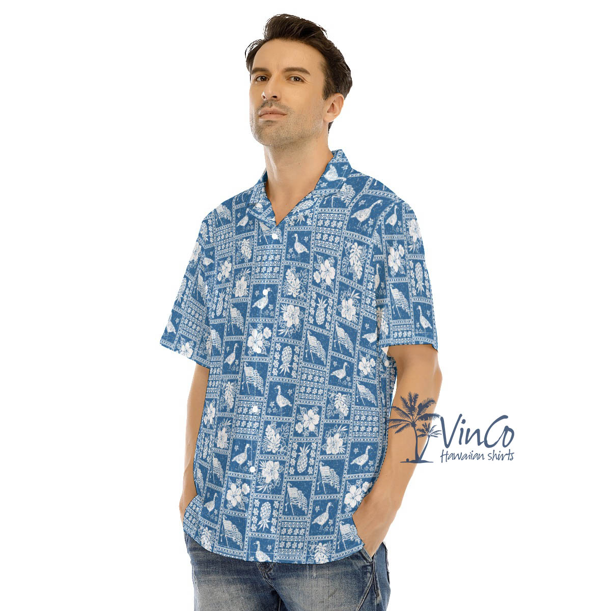 American Flag Nene Vintage Blue Hawaiian Shirt