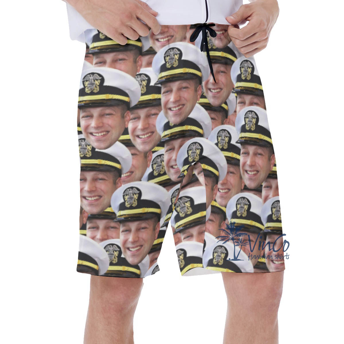 Custom Face Military Hawaiian Swim Trunks For Men