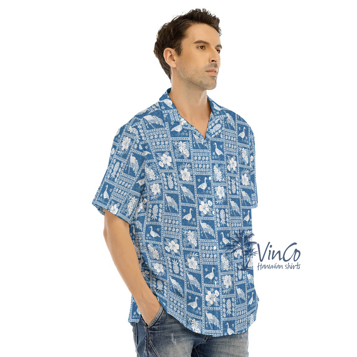 American Flag Nene Vintage Blue Hawaiian Shirt
