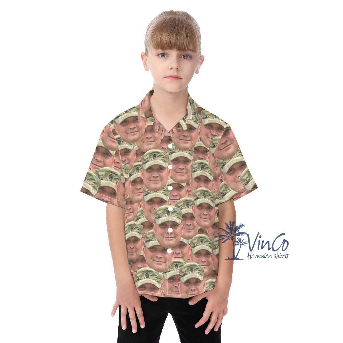 Custom Soldier Face Military Hawaiian Shirt For Kids - variant image 1