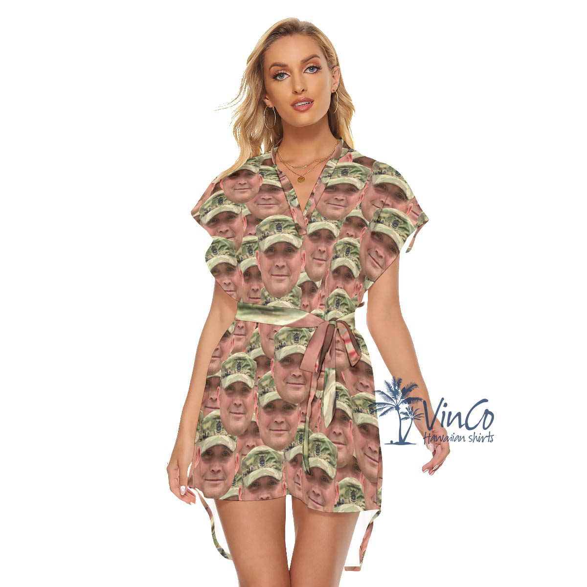 Custom Face Military Women's Dress With Belt - variant image 1