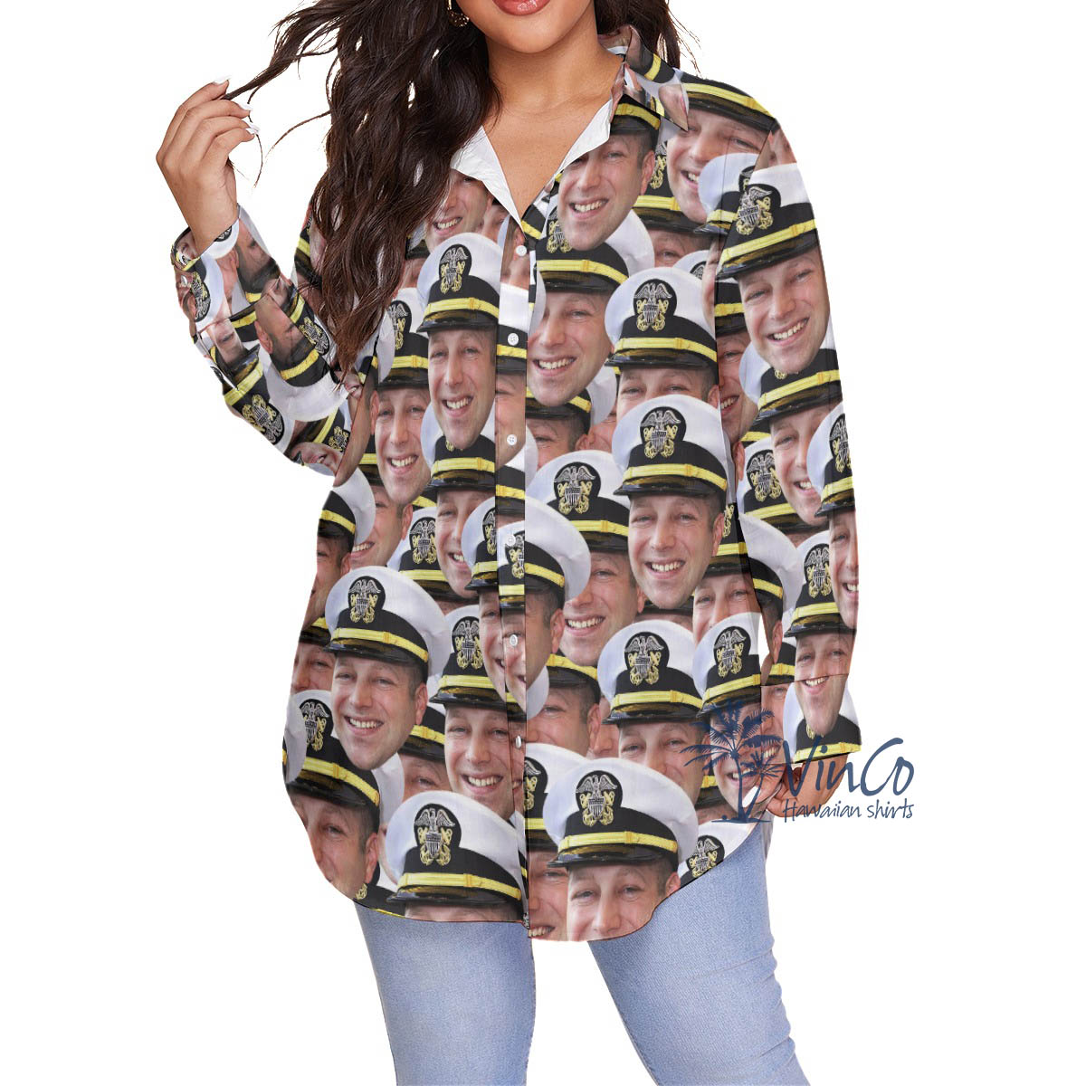 Women's Military Plus Size Hawaiian Shirt With Custom Face - variant image 1