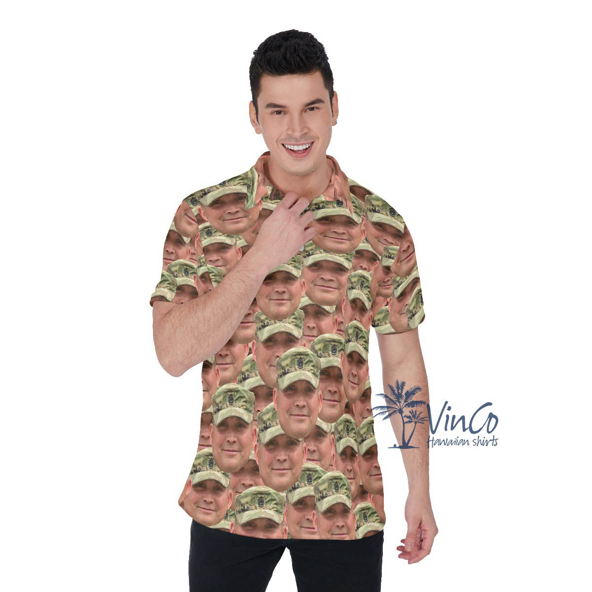 Funny Custom Face Military Hawaiian Polo Shirt For Men - variant image 1