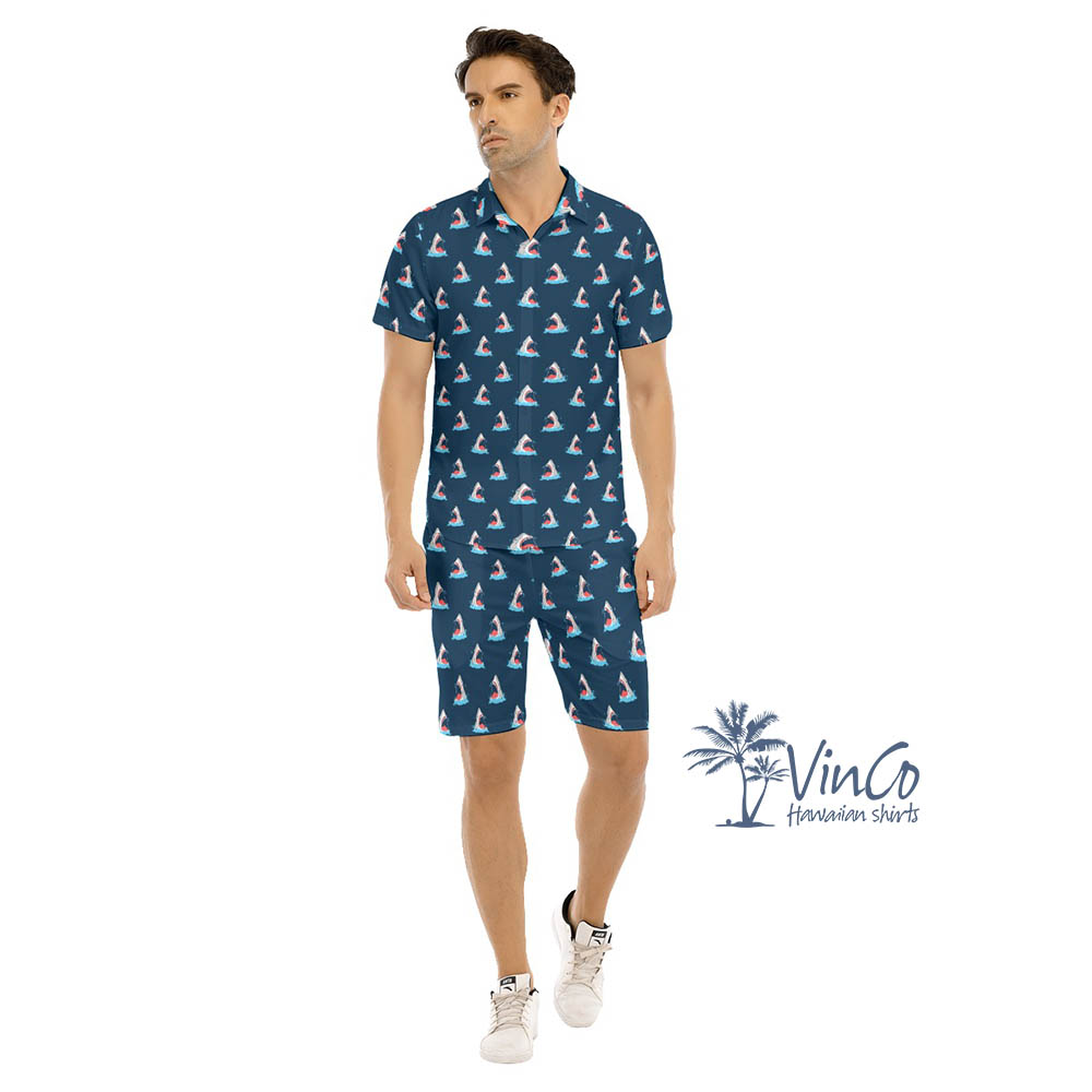 All Over Print Shark Hawaiian Shirt Shorts For Men - variant image 1