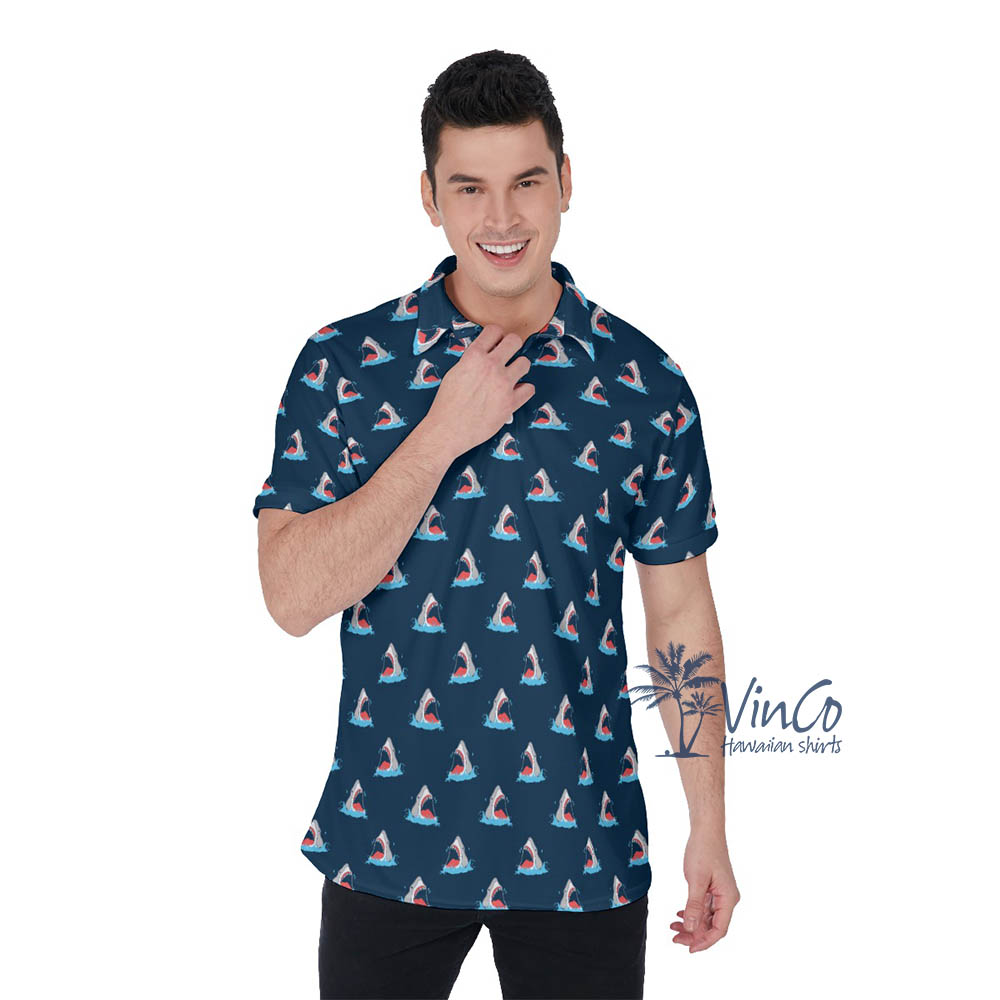 Shark Navy Hawaiian Polo Shirt For Men - variant image 1