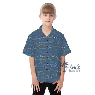 Navy Shark Kid's Hawaiian Shirt