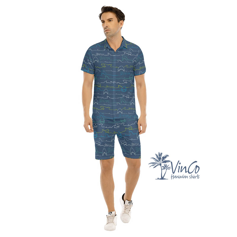 Navy Shark Men's Hawaiian Shirt Shorts - variant image 1