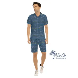 Navy Shark Men's Hawaiian Shirt Shorts