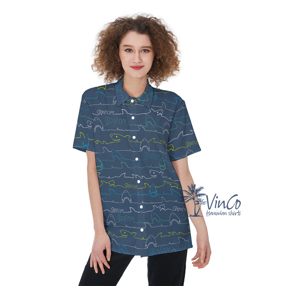 Navy Women's Shark Hawaiian Shirt - variant image 1