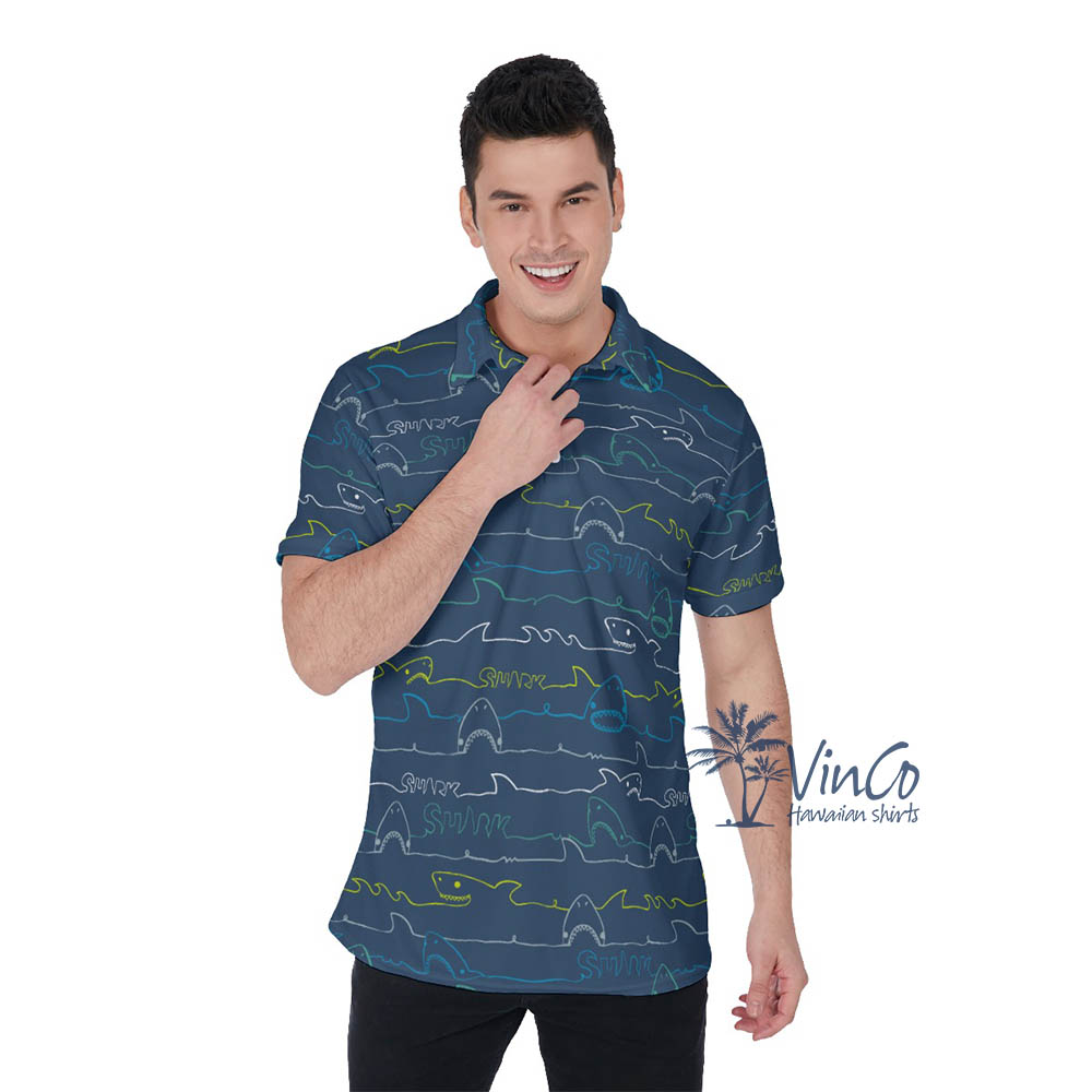 Funny Shark Hawaiian Golf Shirt For Men - variant image 1