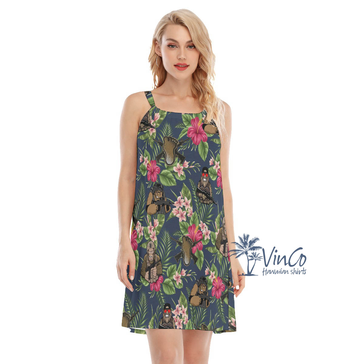 Funny Bigfoot Tactical Floral Hawaiian Dresses For Women - variant image 1