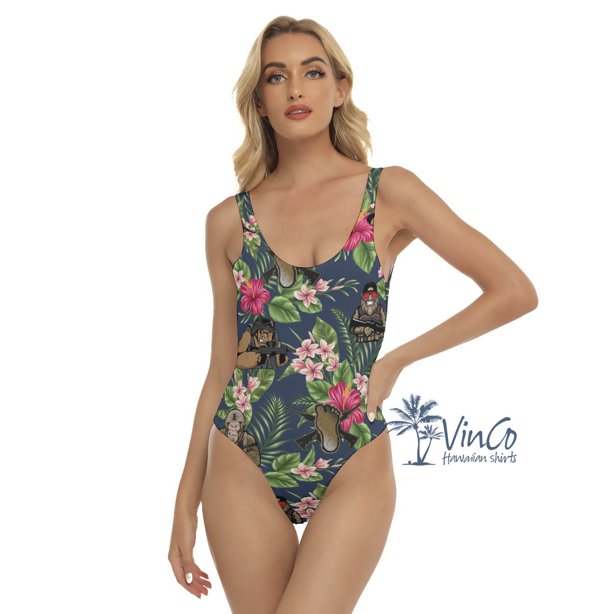Funny Bigfoot Tacticals Floral Hawaiian Swimsuit For Summer - variant image 1