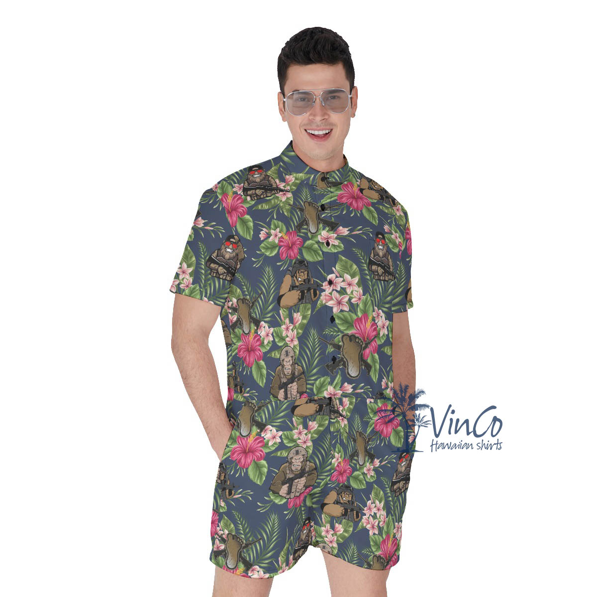 Floral Tactical Bigfoot Hawaiian Romper For Men - variant image 1