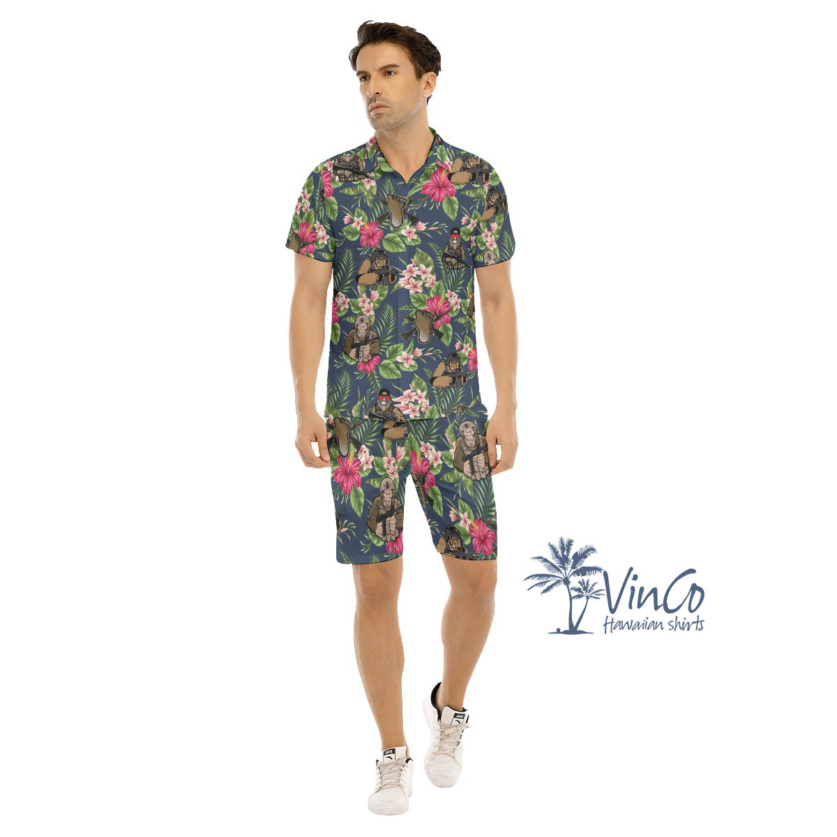 Funny Bigfoot Tactical Floral Hawaiian Shirt And Matching Shorts For Men - variant image 1