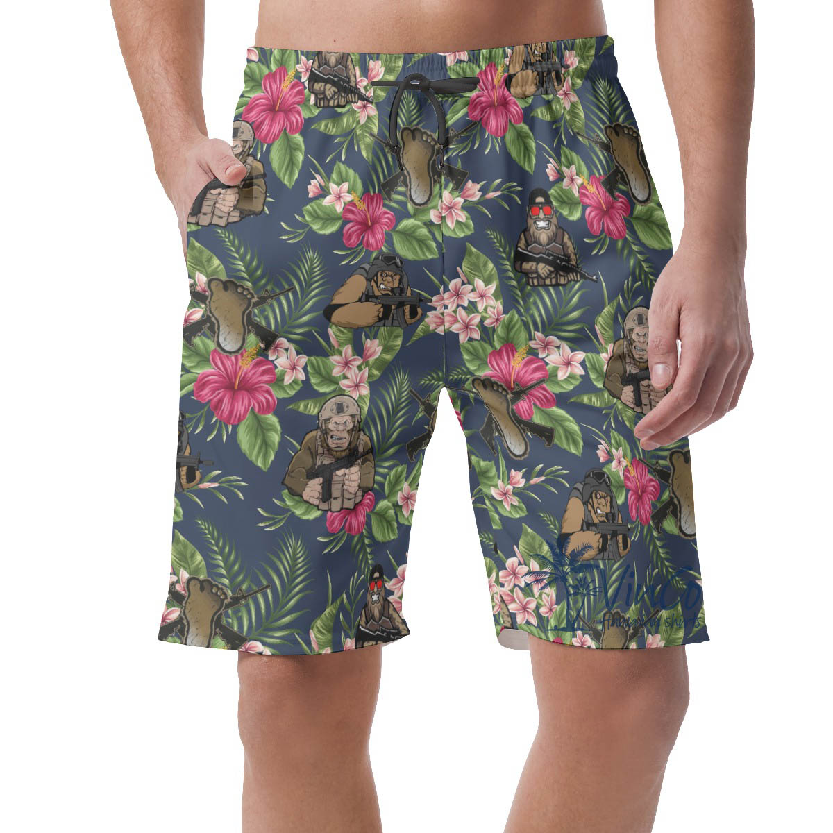 Funny Bigfoot Tacticals Floral Hawaiian Beach Shorts For Men - variant image 1