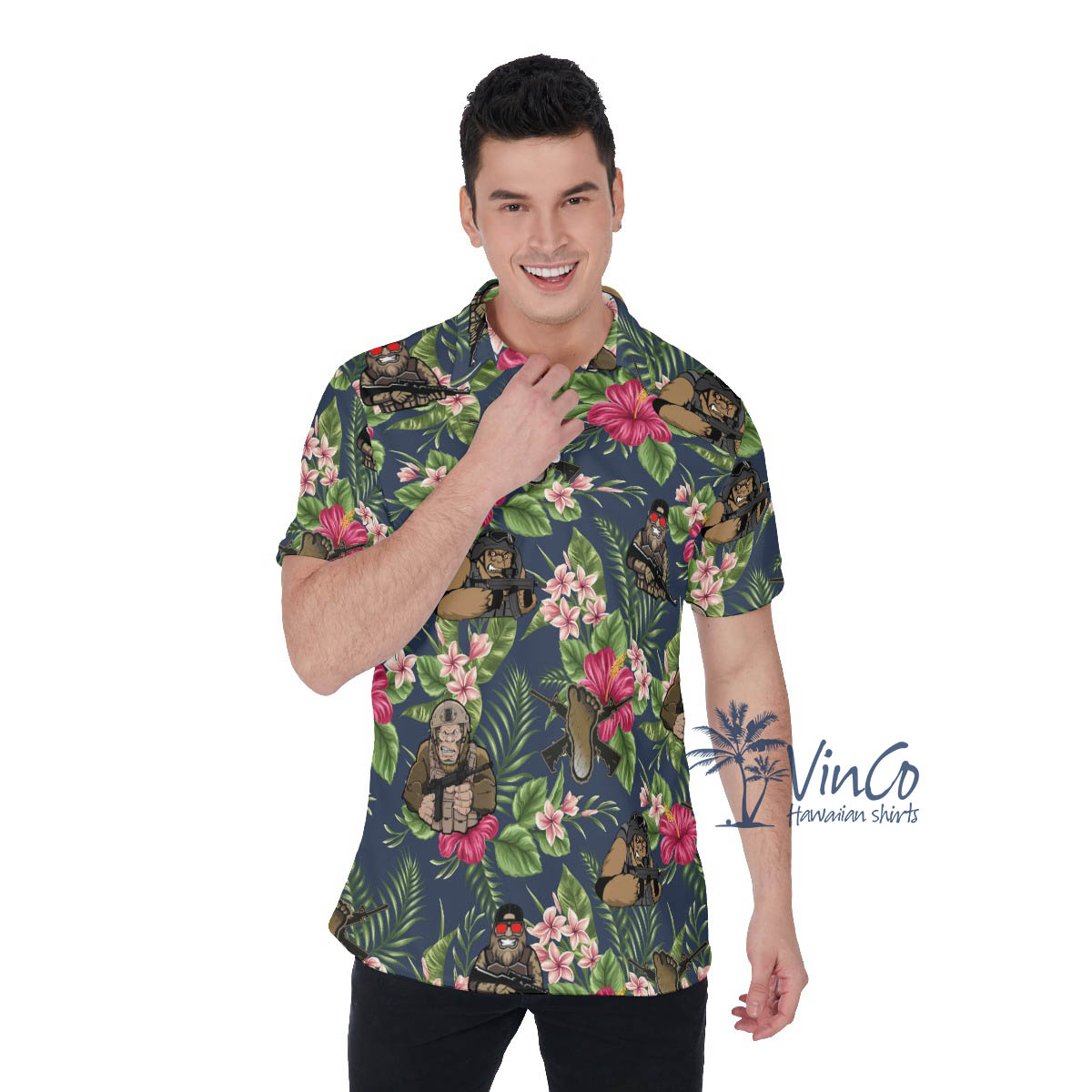 Floral Tacticals Bigfoot Hawaiian Polo Shirt For Men - variant image 1