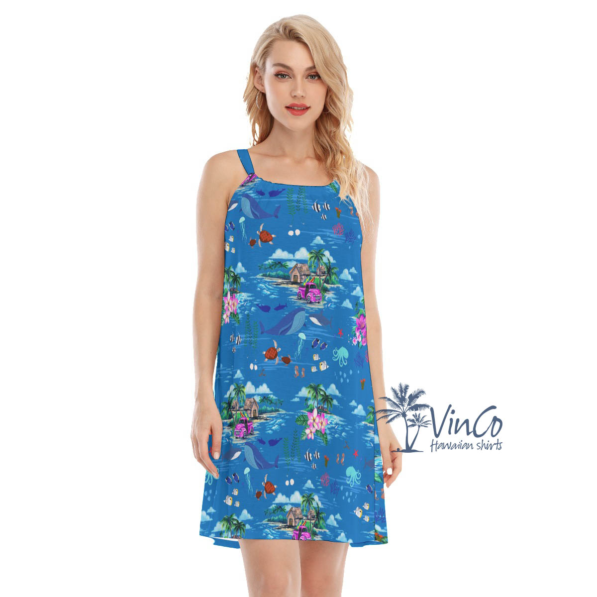 Ocean Creatures Tropical Blue Hawaiian Dresses For Women - variant image 1