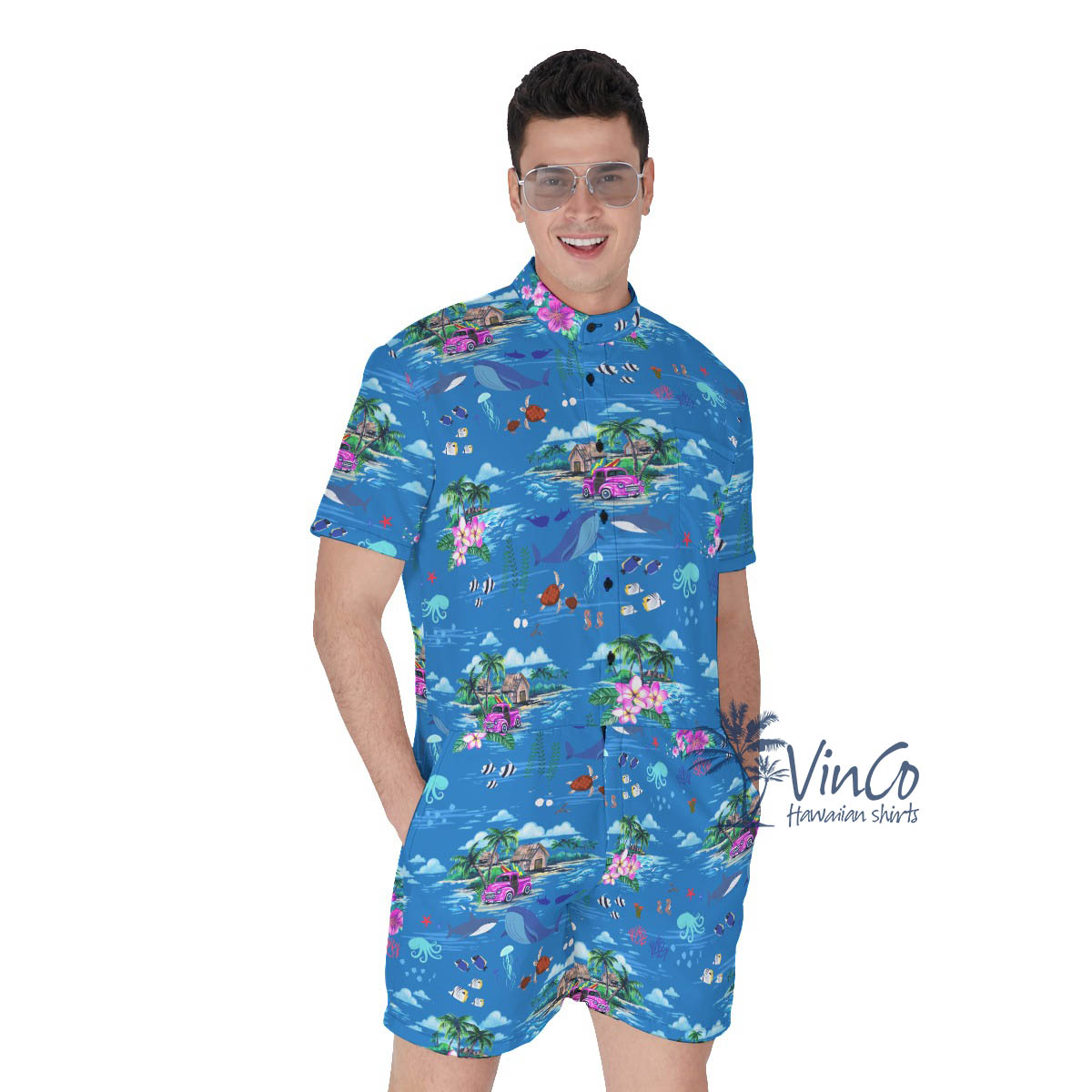 Ocean Creatures Tropical Summer Hawaiian Romper For Men - variant image 1