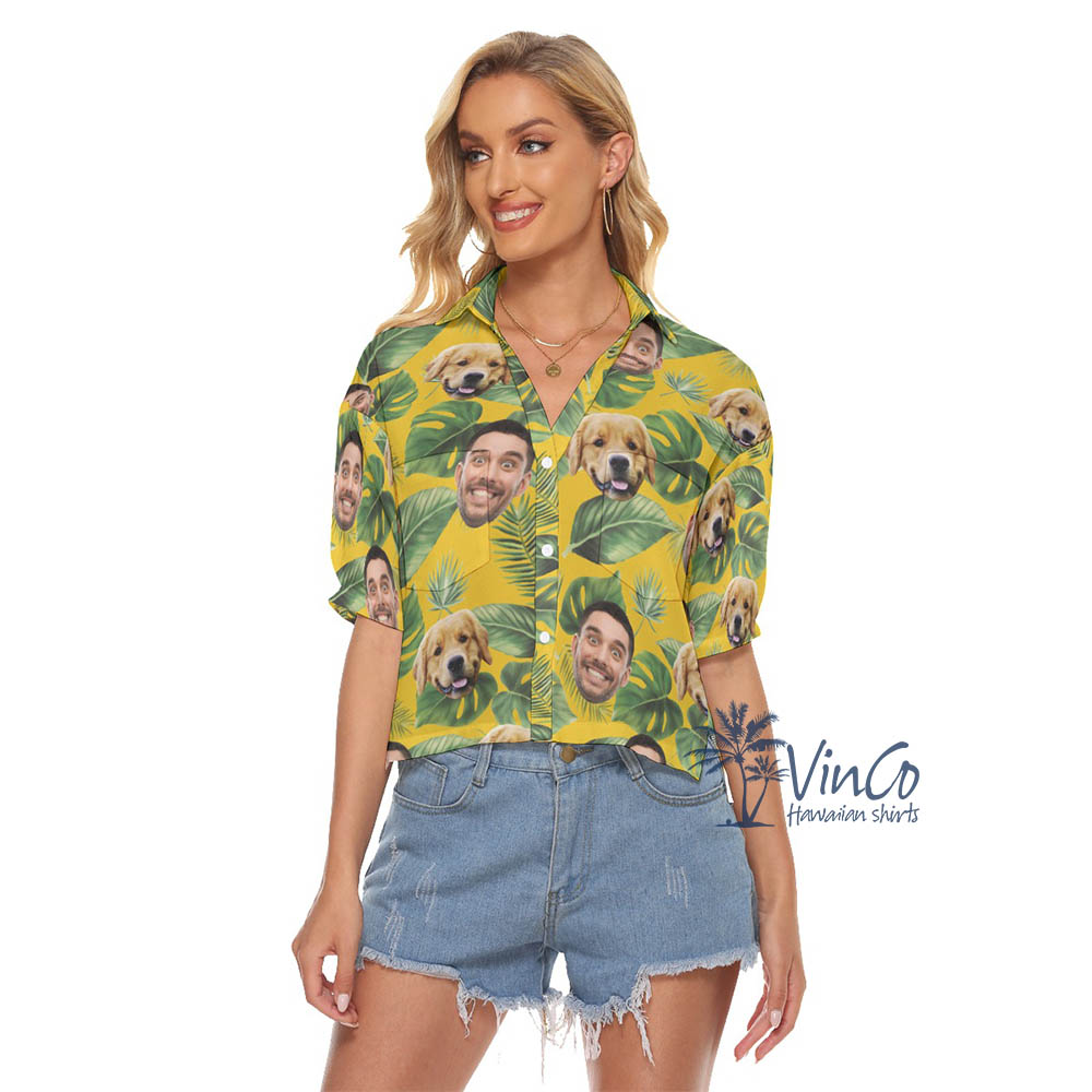 Custom Multiple Face Hawaiian Cropped Shirt For Women - variant image 1