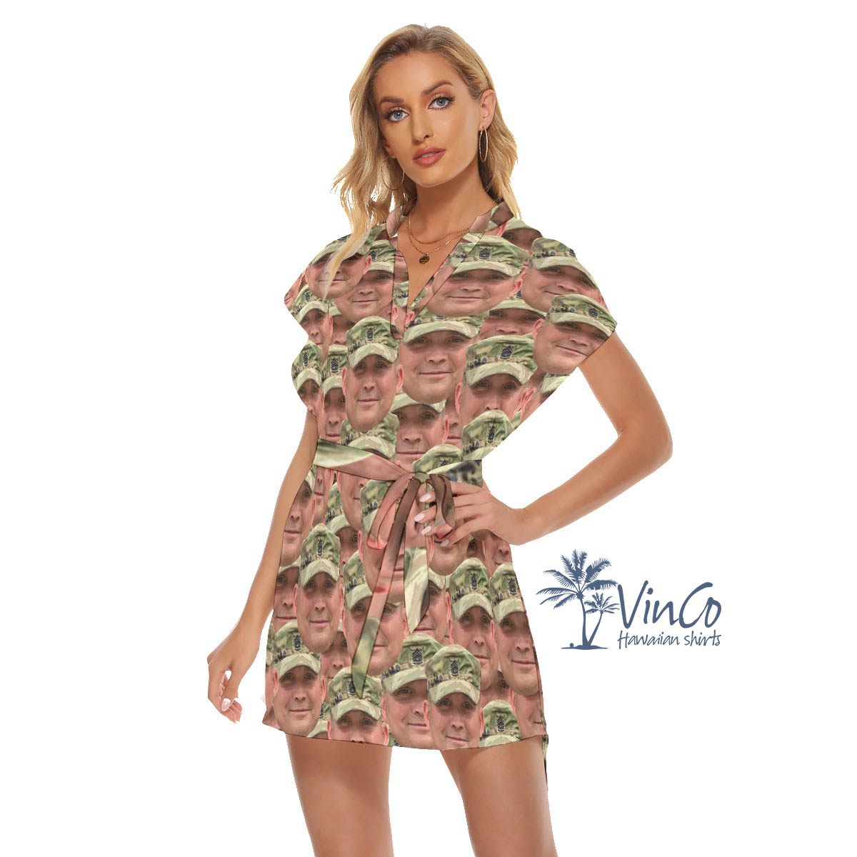 Custom Face Military Women's Dress With Belt