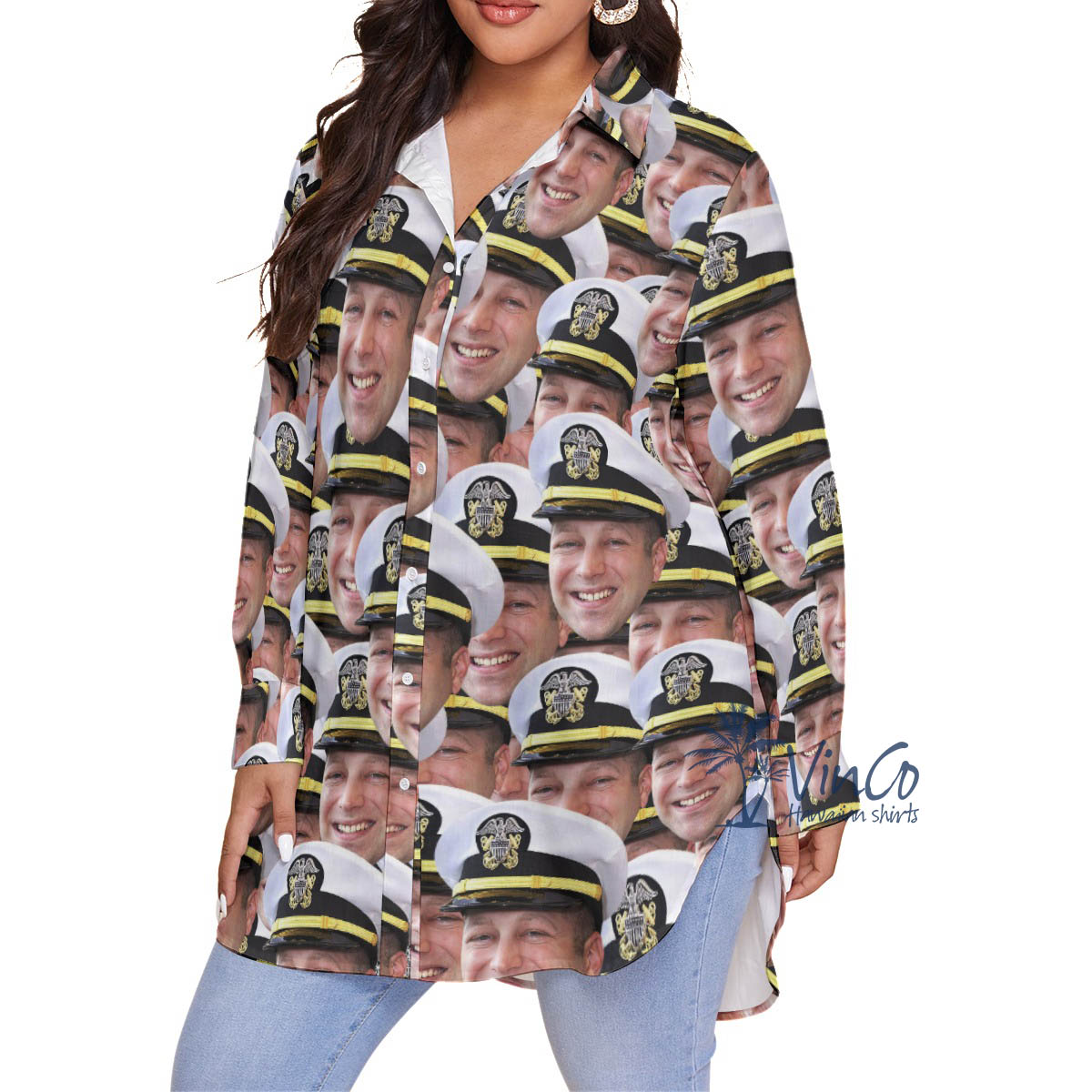 Women's Military Plus Size Hawaiian Shirt With Custom Face