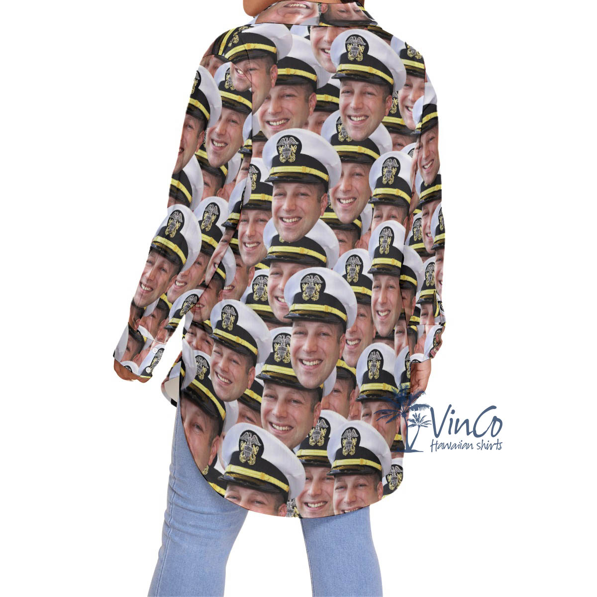Women's Military Plus Size Hawaiian Shirt With Custom Face