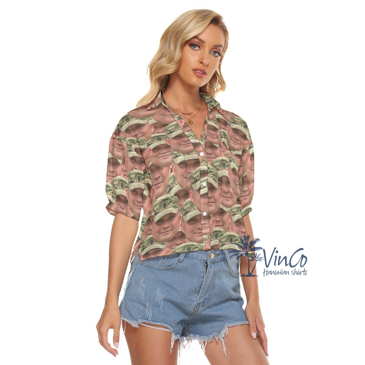 Custom Face Military Veteran Women's Hawaiian Shirt
