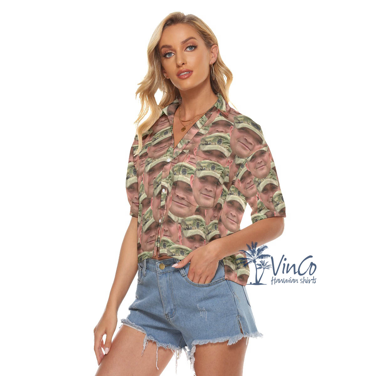 Custom Face Military Veteran Women's Hawaiian Shirt